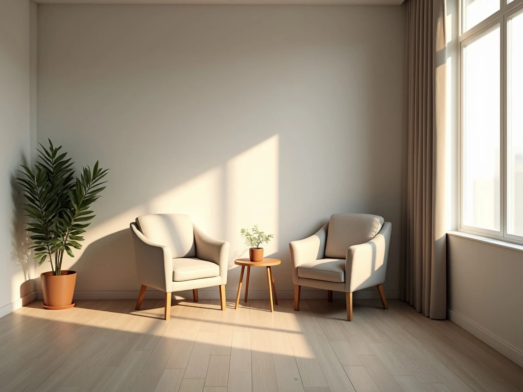 Deux fauteuils clairs dans un espace de consultation lumineux
